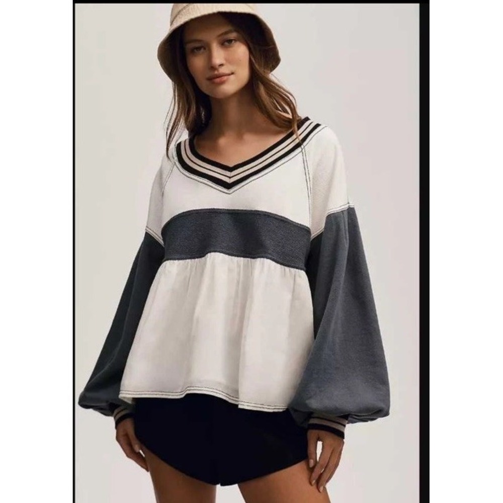 Anthropologie X Pilcro knit reworked long-sleeve babydoll top XS OVERSIZED